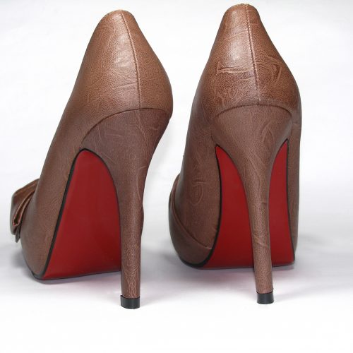 High heels bow red sole khaki