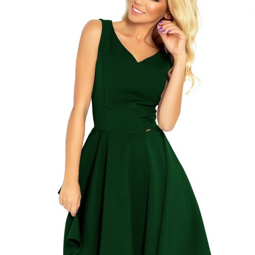114-10 Flared dress – heart-shaped neckline – dark green