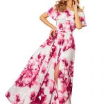 194-2 Long dress with frill – big pink flowers