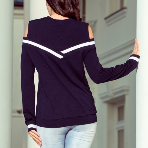 223-1 Comfortable sweatshirt with bare shoulders – navy blue