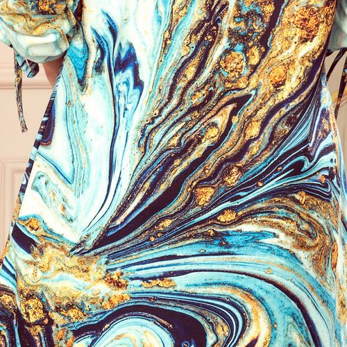 281-3 SOPHIE Comfortable Oversize dress – blue-gold waves