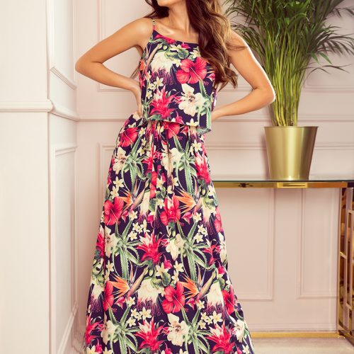294-1 A long summer dress with straps – red flowers Sale