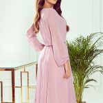 304-1 Chiffon midi dress with a neckline and frill – dirty pink
