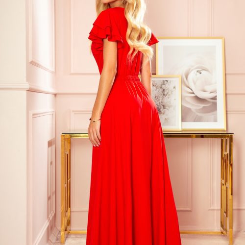 310-2 LIDIA long dress with neckline and frills – red Sale