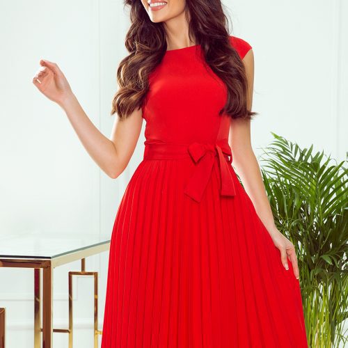 311-1 LILA Pleated dress with short sleeves – red