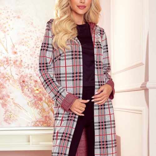 218-5 Coat with hood and pockets – red checked