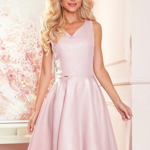 114-14 Flared dress – heart-shaped neckline – powder pink + glitter