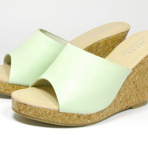 Mules slip on sandals wedges Green